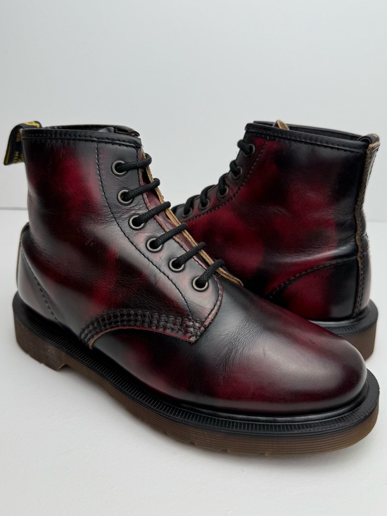 Dr. Martens Shoes - Vintage Doc Martens England Oxblood Red Black 101 MIE Rub Off Boots UK 4